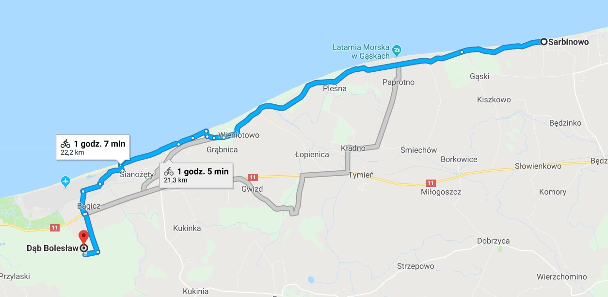 Trasa rowerowa Domki Koralia Sarbinowo - Dąb Bolesław