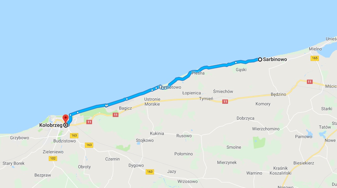 trasa rowerowa Sarbinowo-Kołobrzeg